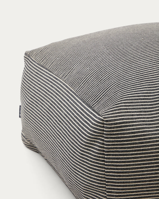Famara stool with removable cotton cover with dark blue stripes, 60 x 60 x 40 cm