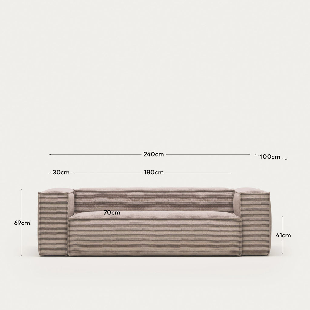 Blok trosed sofa od roze širokog sumota, 240 cm
