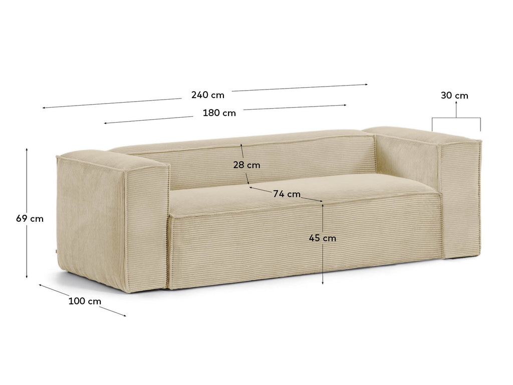 Blok trosedna sofa u prirodnoj debeloj korduroj, 240 cm, FSC Mix Credit