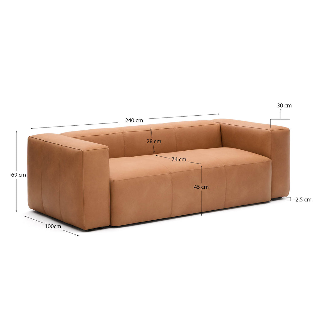 Blok braon kožna troseda sofa 240 cm