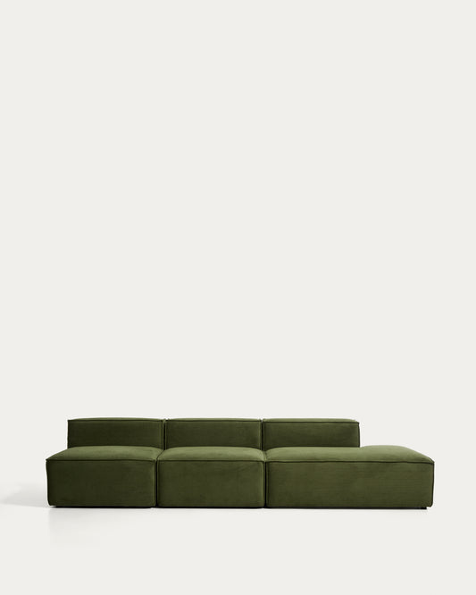 Sofa Blok 3 sedišta sa desnim terminalom od zelenog debelog rebrastog somota 325 cm FSC Mix Credit