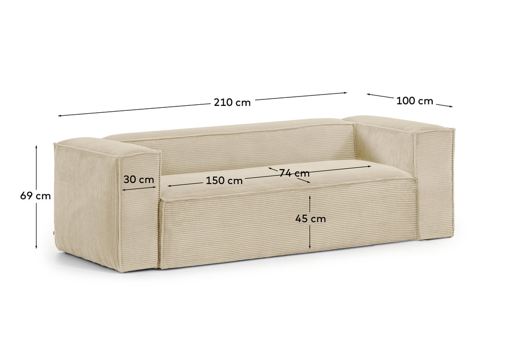 Blok dvosedna sofa u prirodnom debelom pamučnom korduroyu, 210 cm, FSC Mix Credit