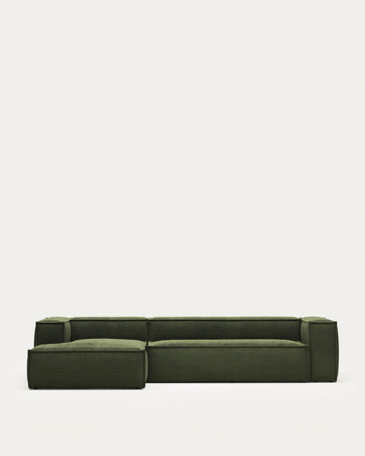 Blok sofa sa 4 sedišta sa ležaljkom sa leve strane od zelenog širokog sumota, 330 cm FSC Mik Credit