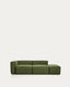 Blok 3-seater sofa with left armrest and end pouffe in thick green corduroy 270cm FSC Mix Credit