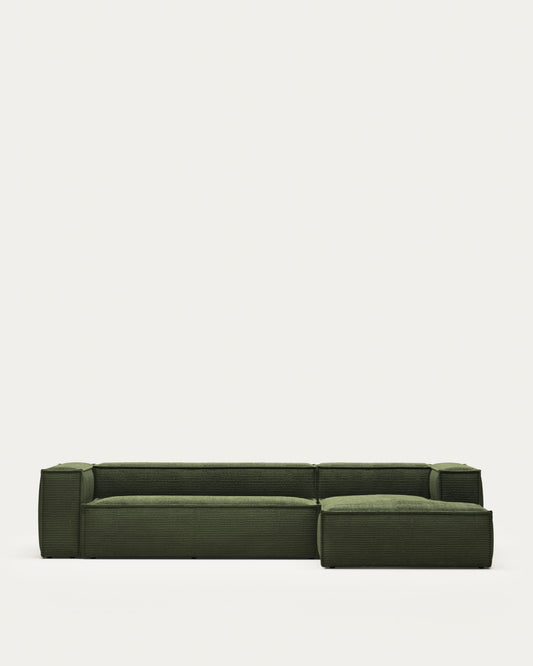 Blok sofa sa 4 sedišta sa desnim bočnim ležaljkom od zelenog širokog sumota, 330 cm FSC Mik Credit