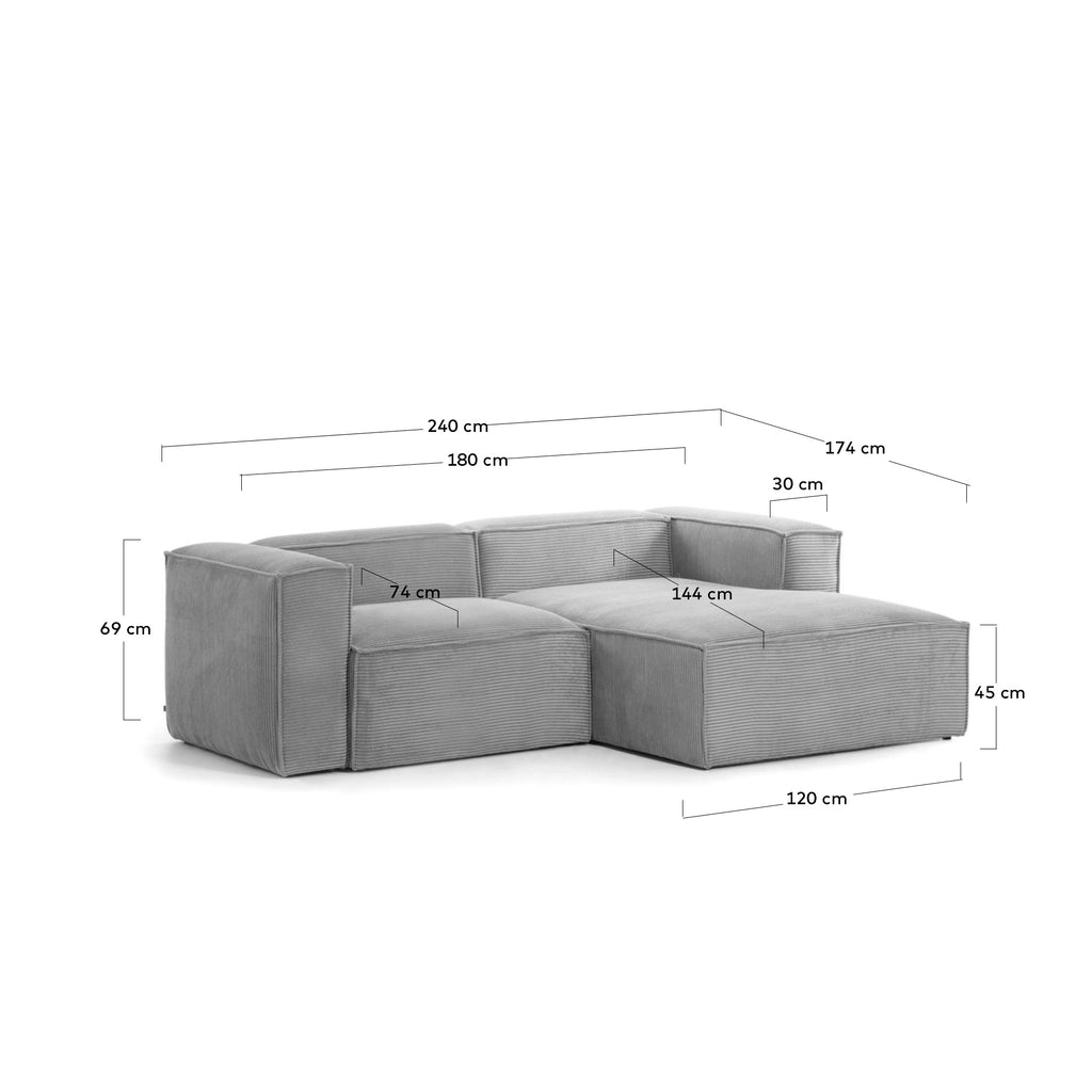 Dvosed Blok sofa sa desnim bočnim ležaljkom od sivog širokog sumota, 240 cm FSC Mik Credit