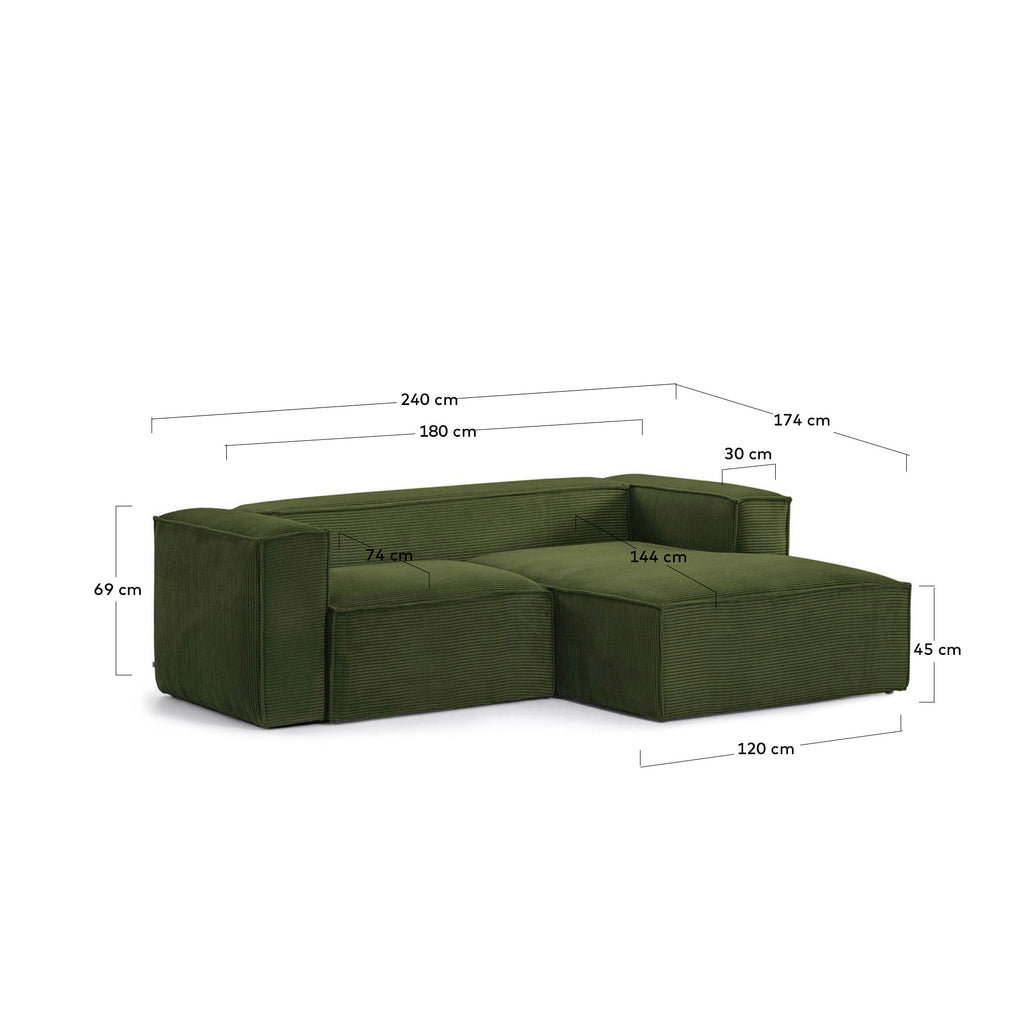 Dvosed Blok sofa sa desnim bočnim ležaljkom od zelenog širokog sumota, 240 cm FSC Mik Credit