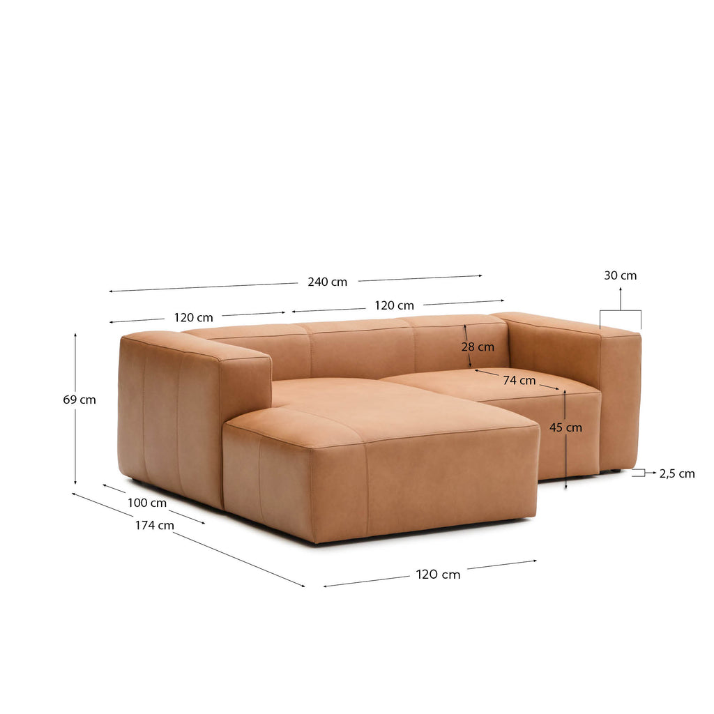 Blok braon kožna 2 sedišta, leva ležaljka 240 cm
