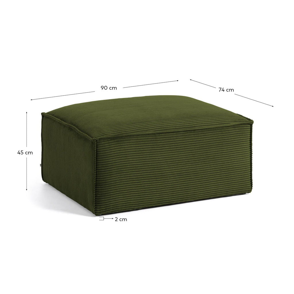 Block footrest in green wide corduroy, 90 x 74 cm FSC Mix Credit