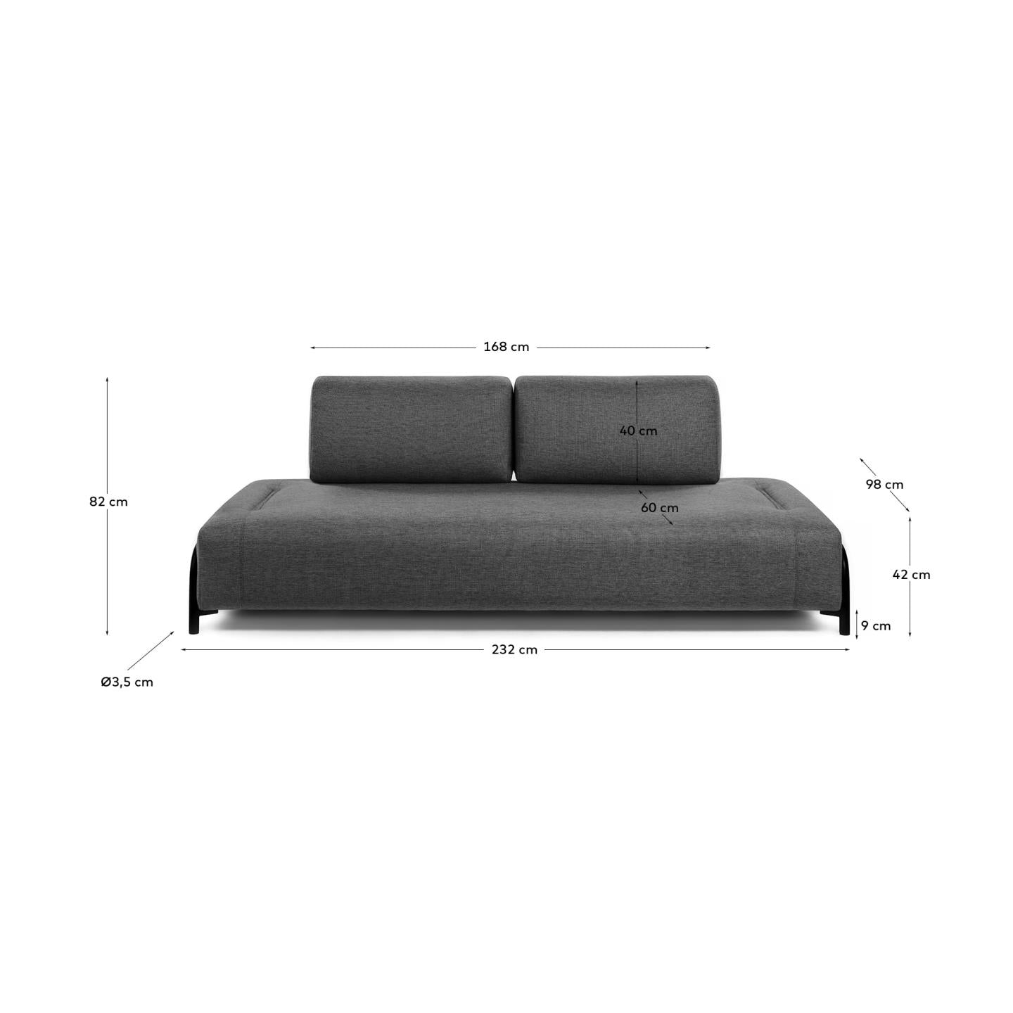Module 3 seaters Compo dark grey 232 cm