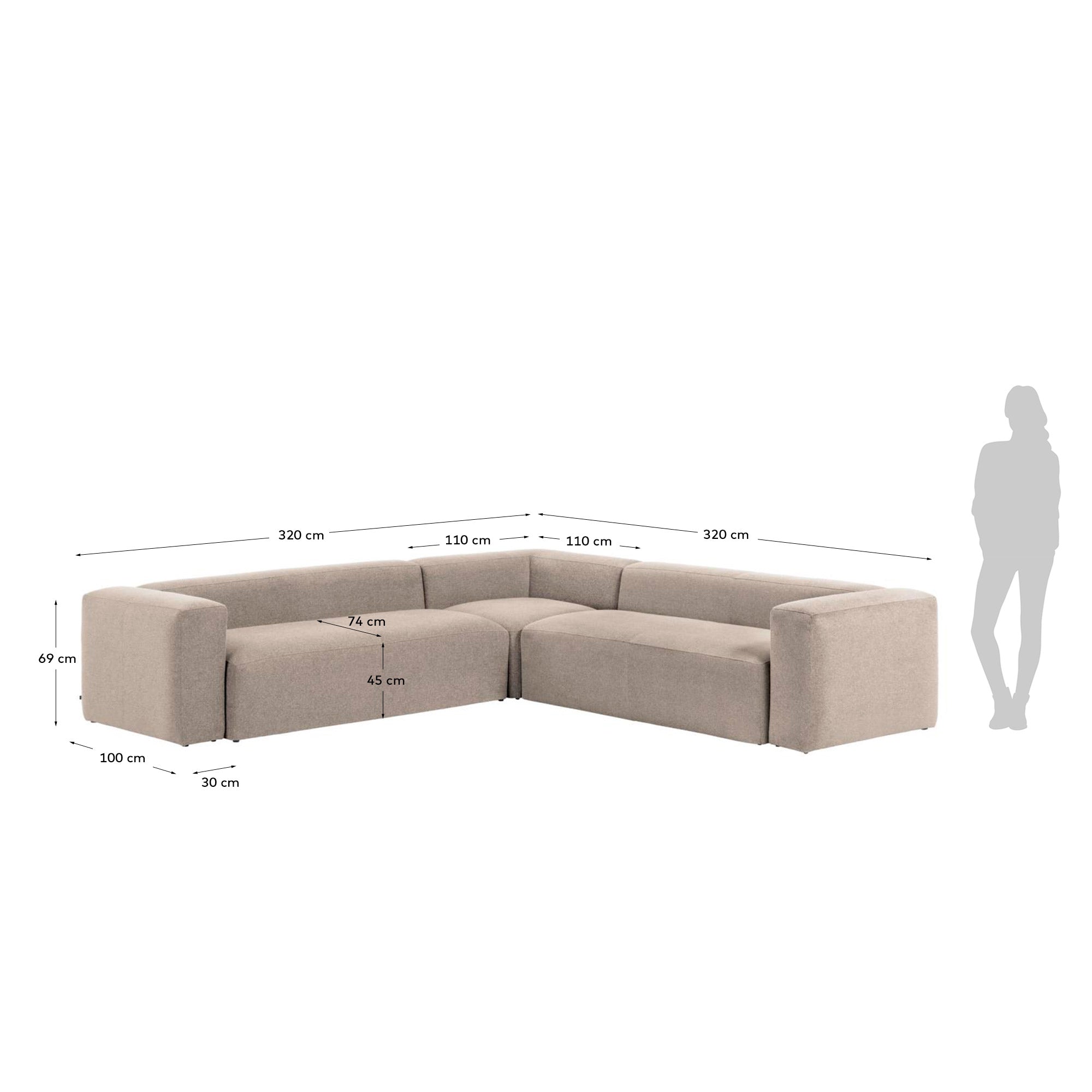 Blok 6 sedišta ugaona sofa u bež, 320 x 320 cm FSC Mik Credit