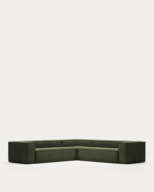 Blok green thick corduroy 6-seater corner sofa 320 x 320cm FSC Mix Credit