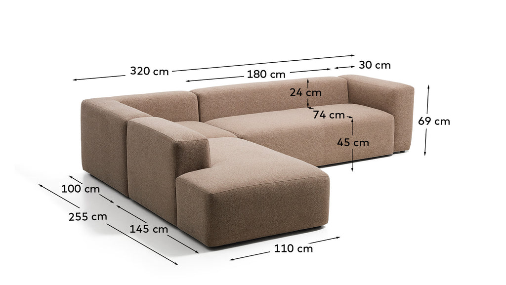 Blok brown chenille 5-seater corner sofa with left terminal 255 x 320cm FSC Mix Credit