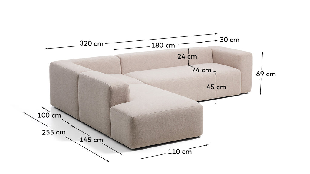 Blok beige chenille 5-seater corner sofa with left terminal 255 x 320cm FSC Mix Credit