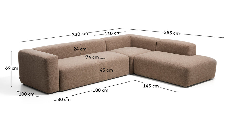 Blok brown chenille 5-seater corner sofa with right terminal 320 x 255cm FSC Mix Credit