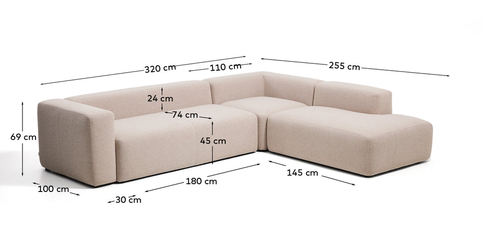 Blok beige chenille 5-seater corner sofa with right terminal 320 x 255cm FSC Mix Credit