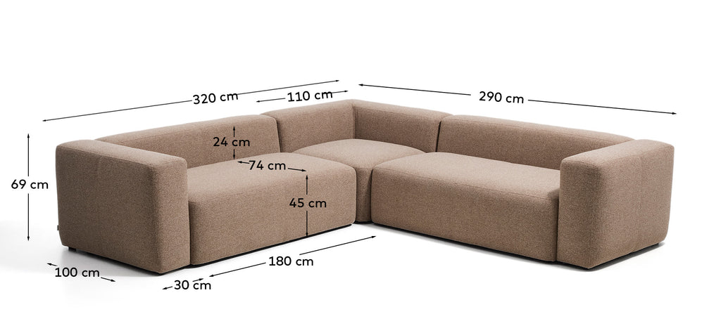 Ugaona sofa Blok 5 sedišta od smeđeg šenila 320 x 290 cm / 290 x 320 cm FSC Mix Credit