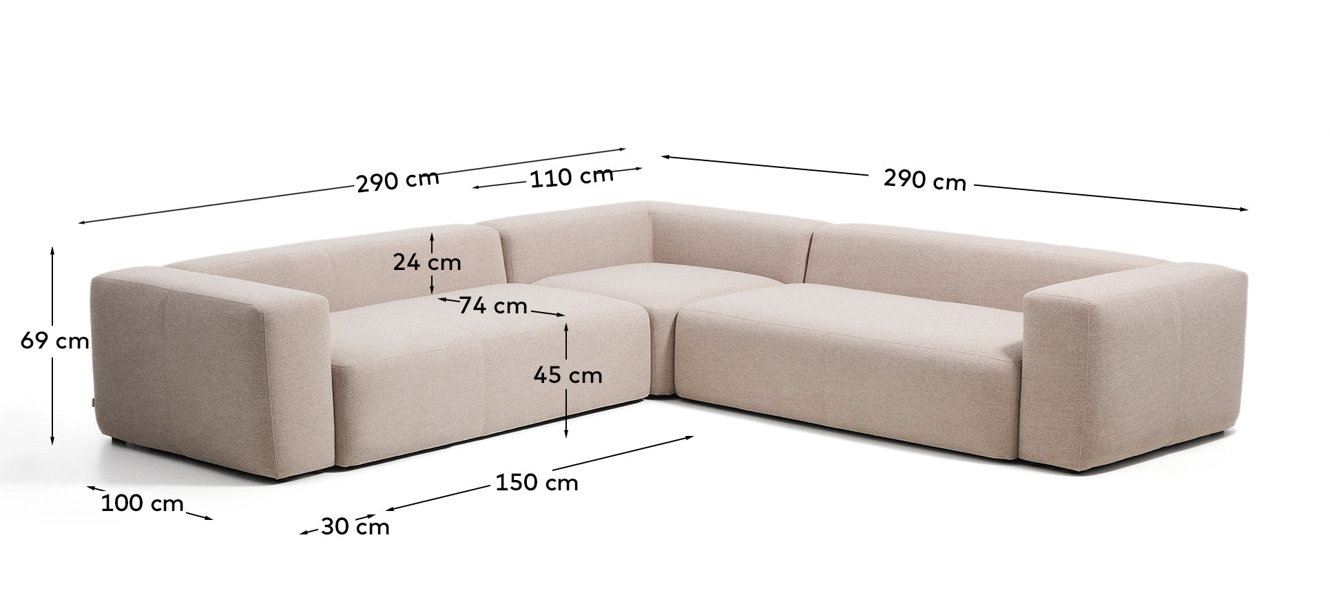 Ugaona sofa Blok 4 sedišta od bež šenila 290 x 290 cm FSC Mix Credit