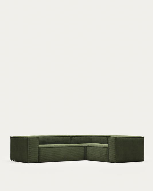 Blok green thick corduroy 3-seater corner sofa 290 x 230cm/230 x 290cm FSC Mix Credit