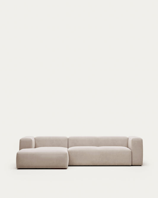 Blok bež trosed od šenila sa ležaljkom levo, 300 cm, FSC Mix Credit
