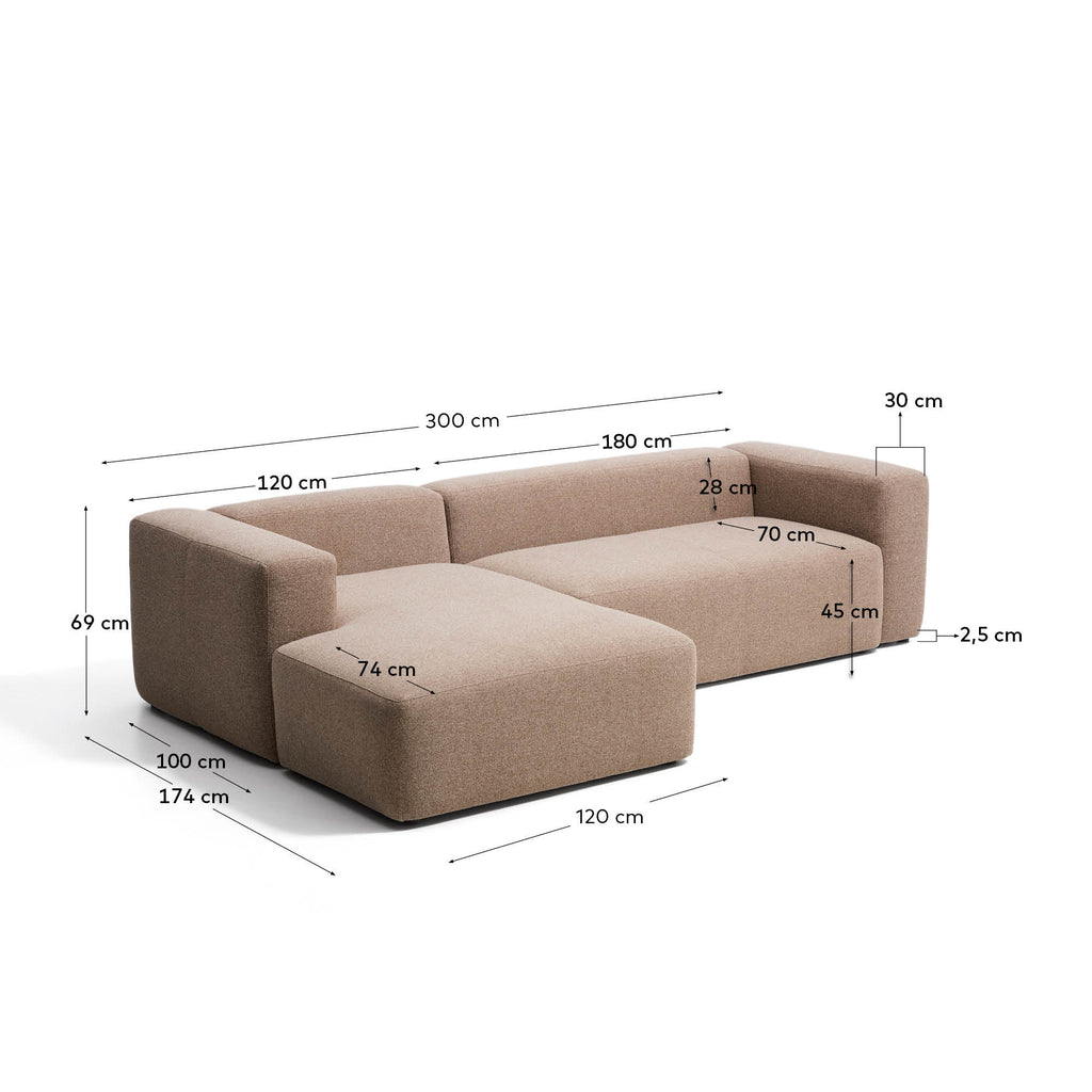 Sofa Blok 3 sedišta sa levim chaise longue od smeđeg šenila 300 cm FSC Mix Credit