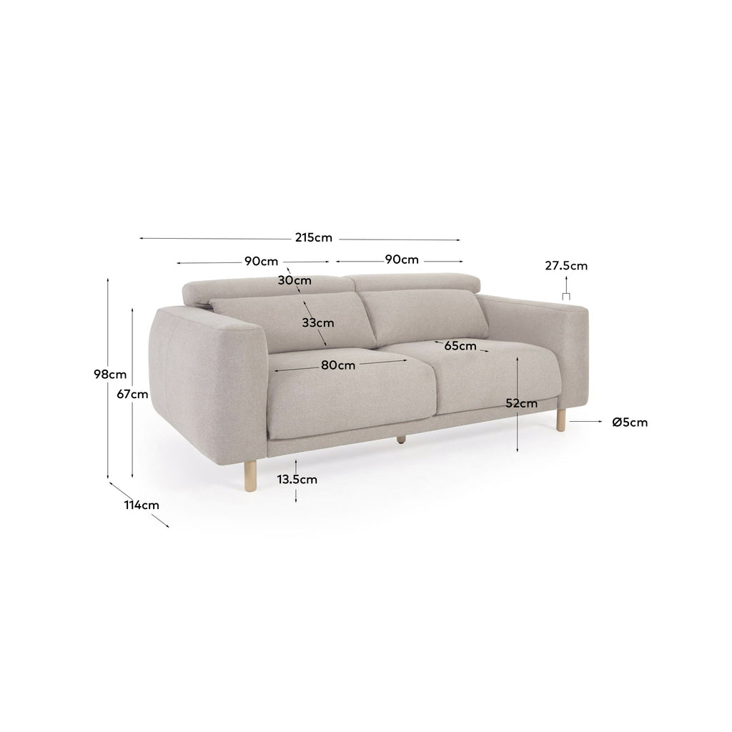 Sofa Singa sa 3 sedišta sa naslonom za glavu i sedištima na izvlačenje u bež 215 cm FSC Mik Credit