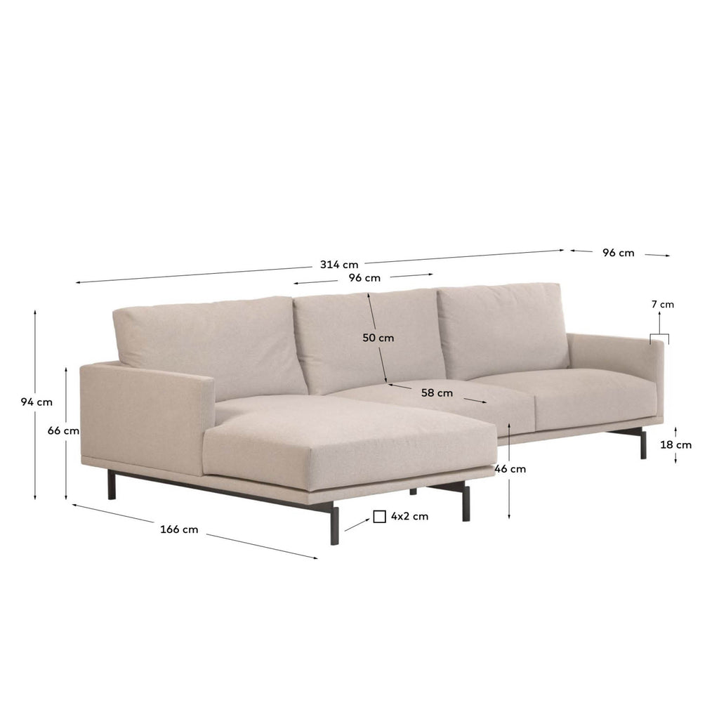 Sofa Galene sa 4 sedišta sa ležaljkom za levu stranu u bež, 314 cm FSC Mik Credit