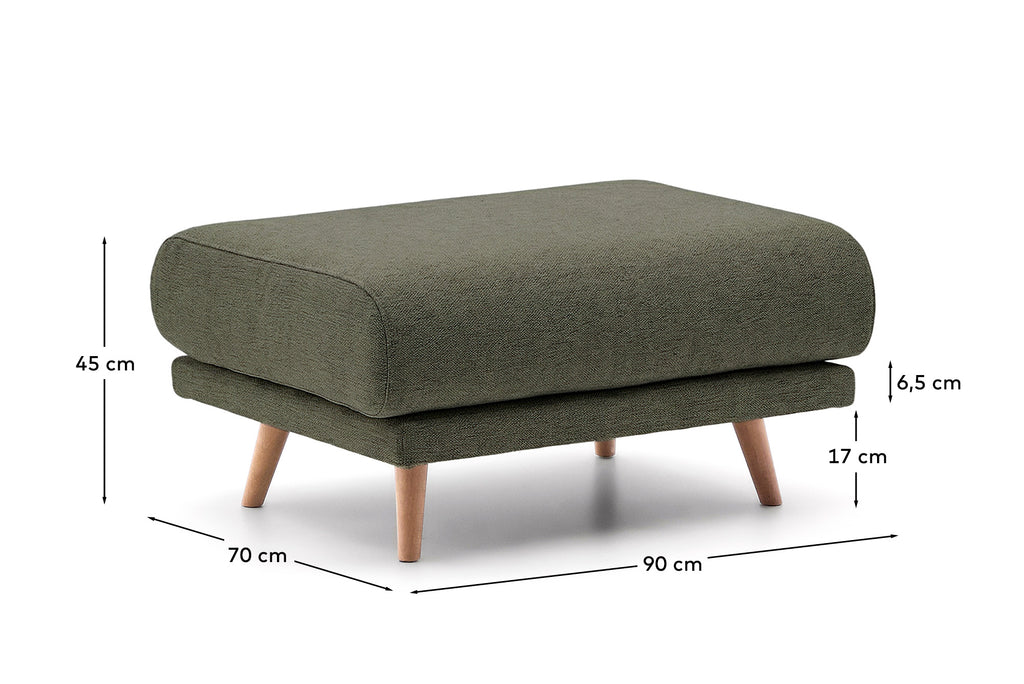 Karin footrest in dark green chenille with solid beech wood legs 90 x 70cm