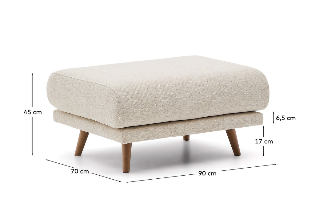 Karin footstool in beige chenille with legs in solid beech wood with a natural finish 90 x 70 cm