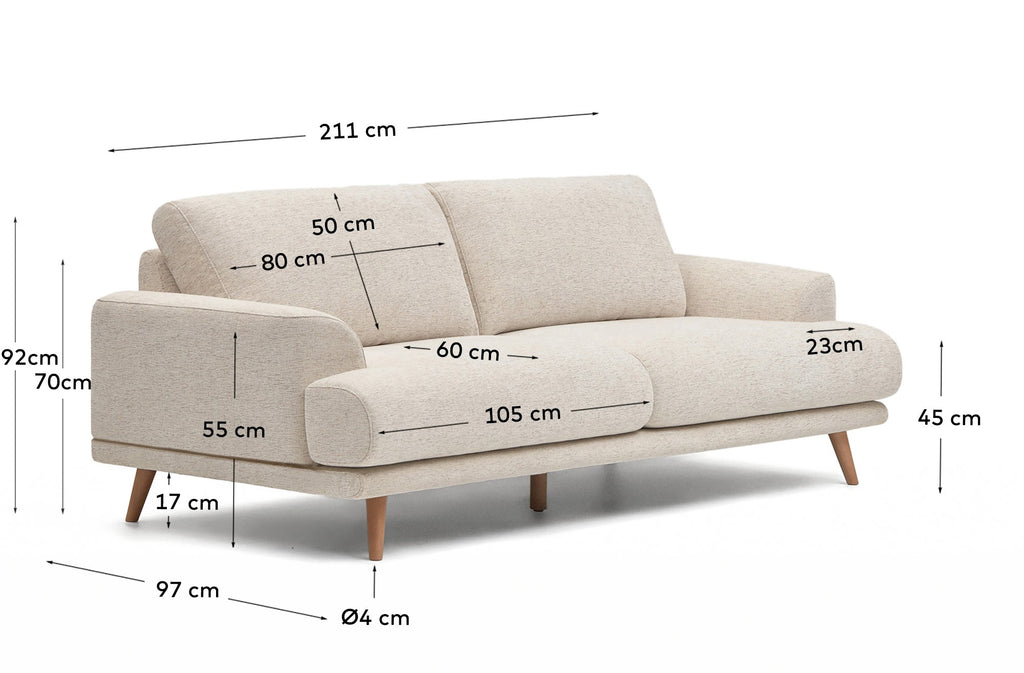 Karin dvosed u bež ženilu sa nogama od punog bukovog drveta s prirodnom završnom obradom 211 cm