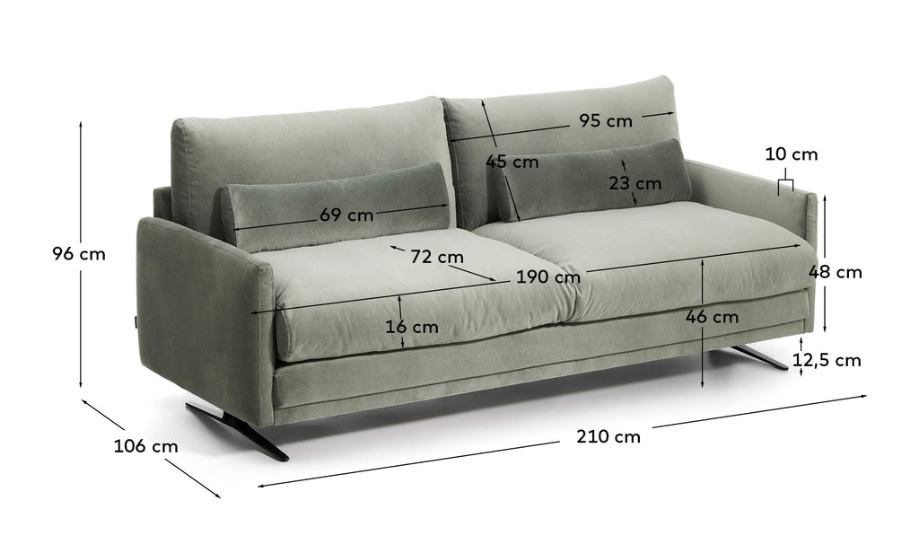 Dvosed Veliro u zelenom somotu sa nogama od čelika u crnoj završnoj obradi, 210 cm, FSC Mix Credit