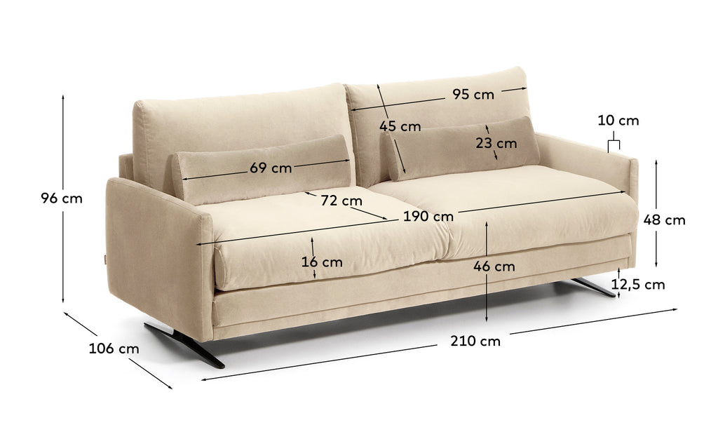 Dvosed Veliro u somotu boje bisera sa nogama od čelika u crnoj završnoj obradi, 210 cm, FSC Mix Credit