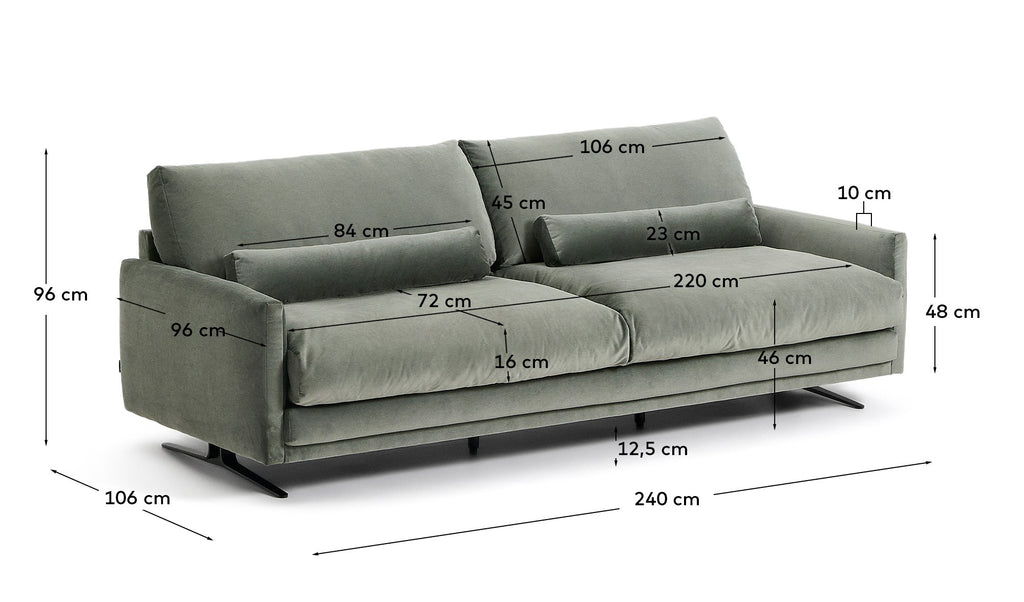 Trosed Veliro u zelenom somotu sa nogama od crnog čeličnog rama, 240 cm, FSC Mix Credit