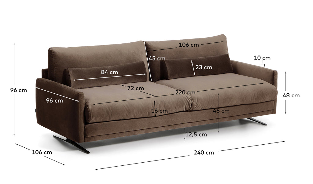 Trosed Veliro u somotu boje čokolade sa nogama od crnog čeličnog rama, 240 cm, FSC Mix Credit