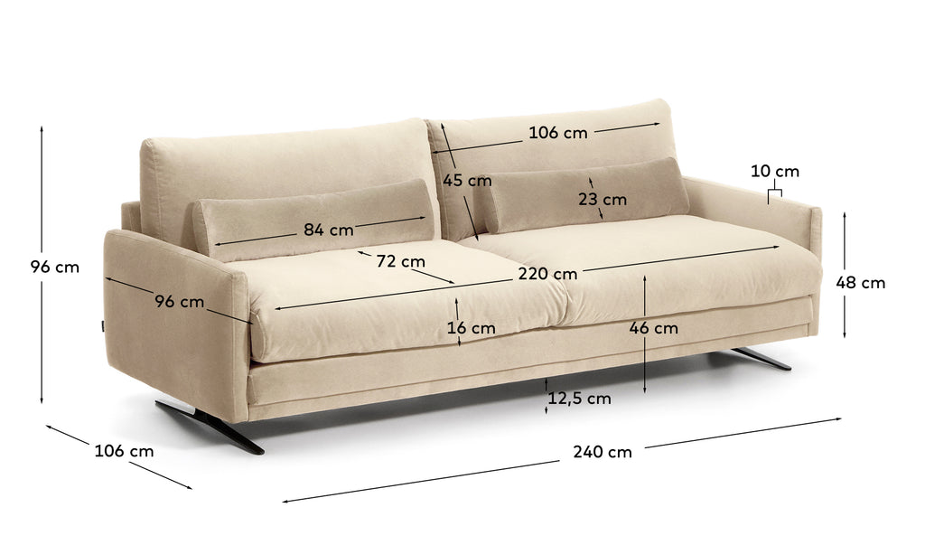 Trosed Veliro u somotu boje bisera sa nogama od crnog čeličnog rama, 240 cm, FSC Mix Credit