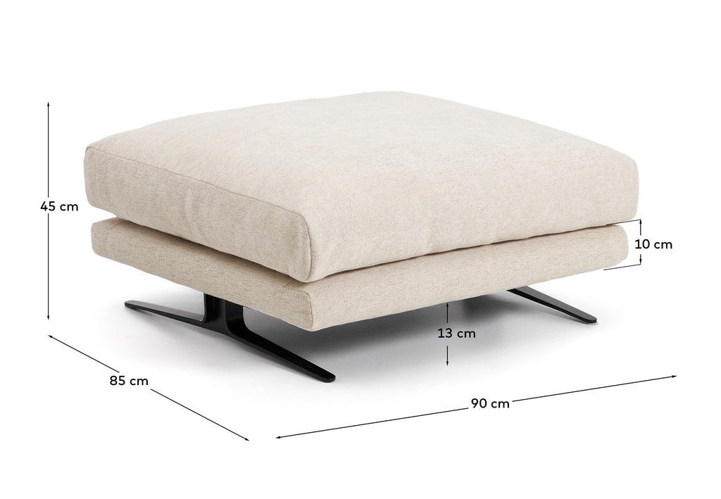 Veliro beige chenille footrest with black steel legs 85 x 90cm FSC Mix Credit