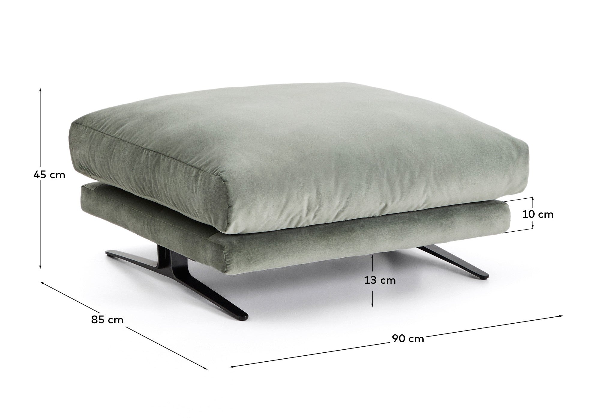 Veliro footrest in green velvet with steel legs with black finish 85 x 90 cm FSC Mix Credit
