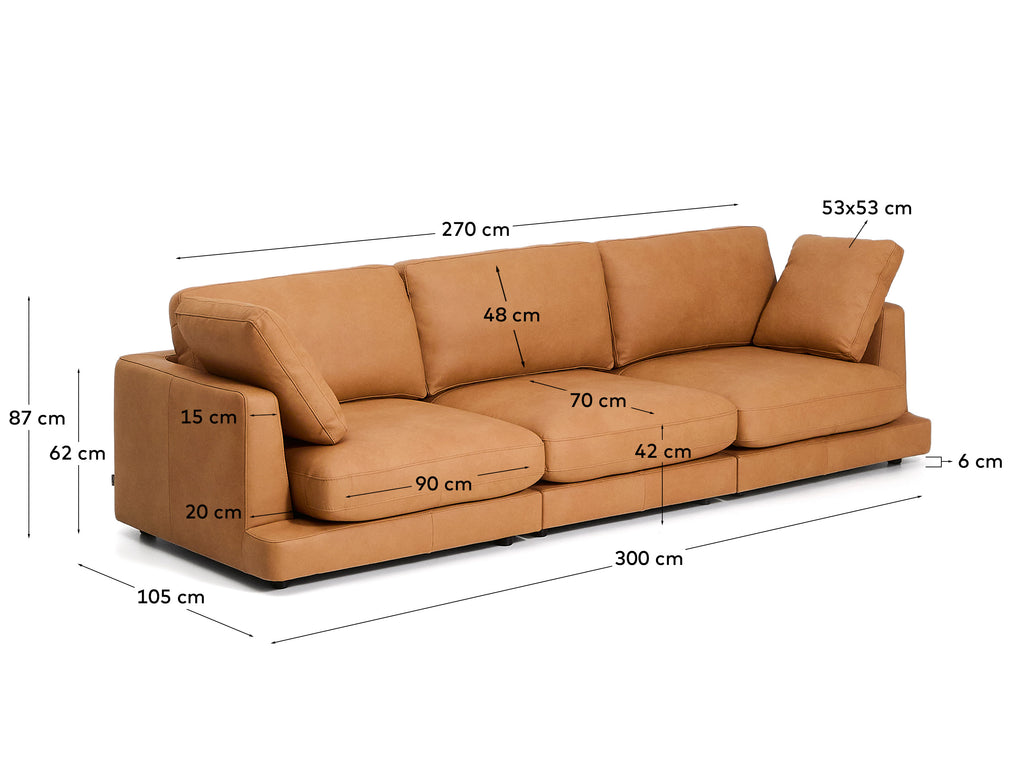 Četvorosedna sofa Gala, u braon koži, dužina 300 cm