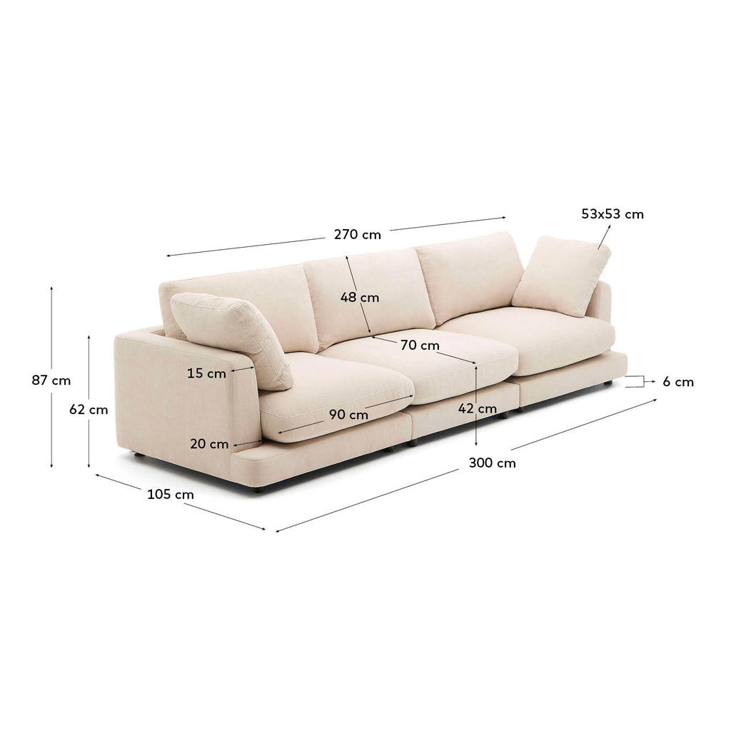 Sofa Gala 4-sed u bež ženilu FSC Mik Credit 300 cm