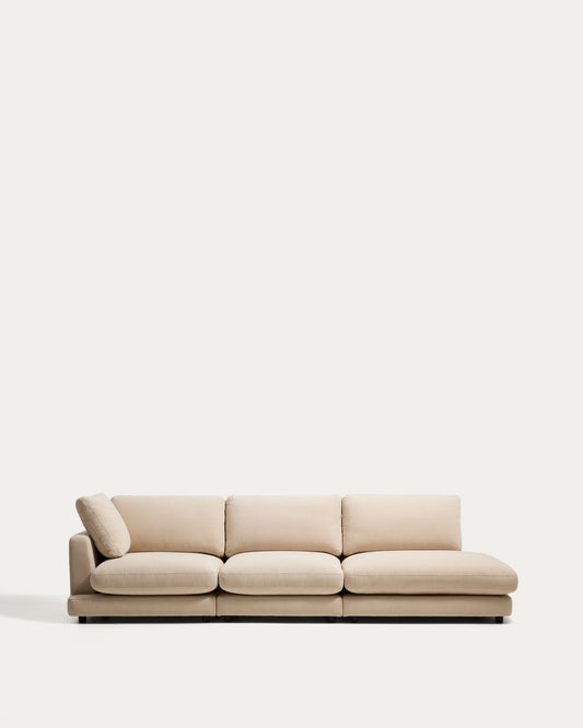 Gala 4-seater modular sofa with right end module in beige chenille FSC Mix Credit 315cm