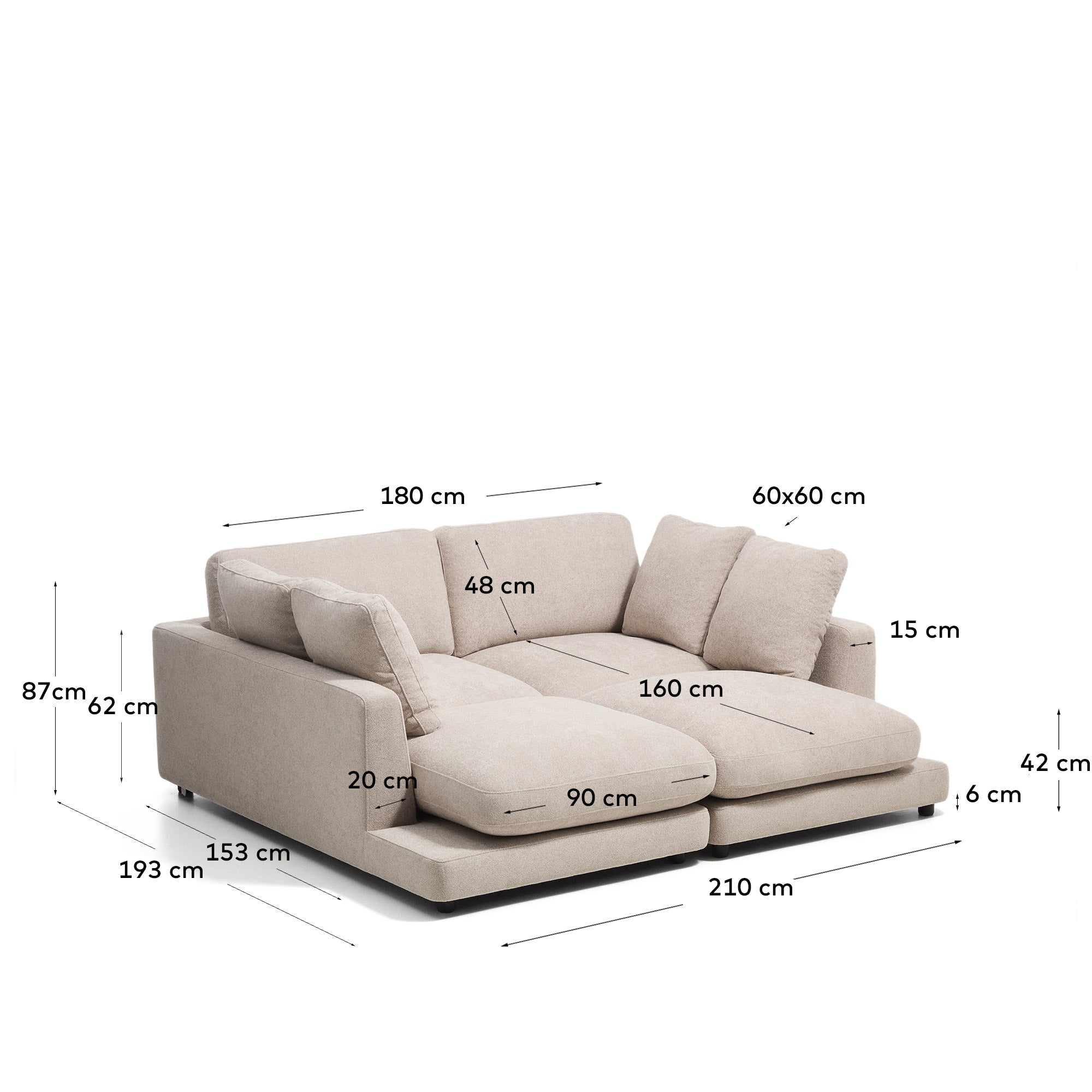 Sofa Gala 3 mesta od mikro bukle sa duplim šezlongom bež FSC Mix Credit 210 cm