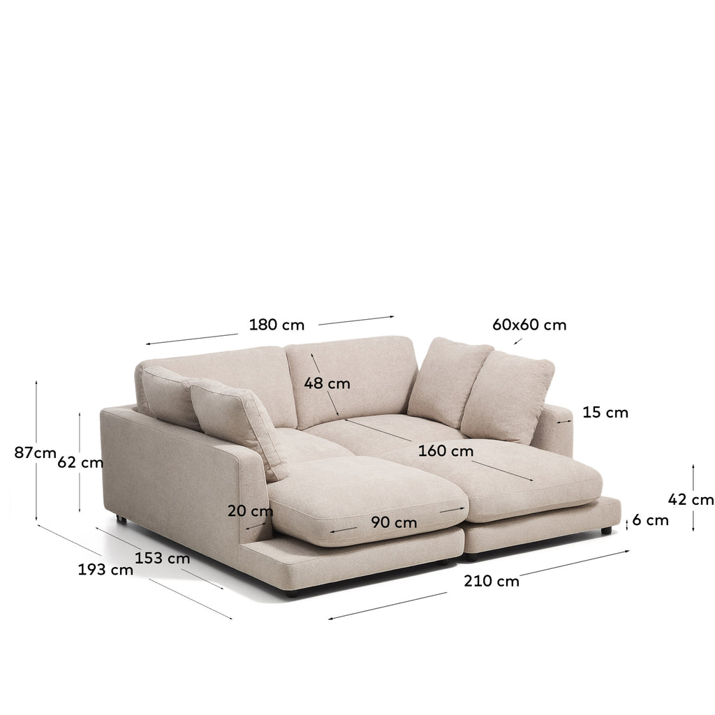 Sofa Gala 3 mesta od mikro bukle sa duplim šezlongom bež FSC Mix Credit 210 cm