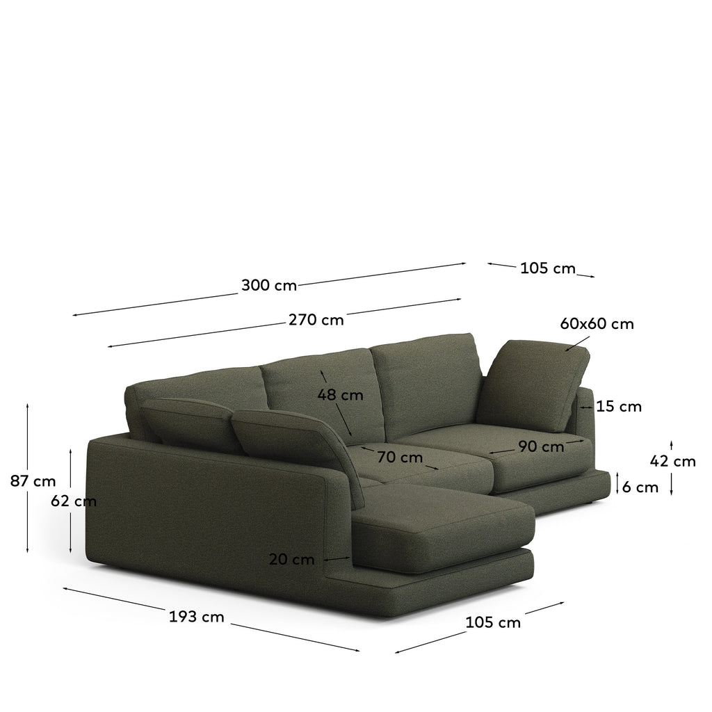 Gala sofa sa 4 sedišta sa levom bočnom ležaljkom u bež, 300 cm
