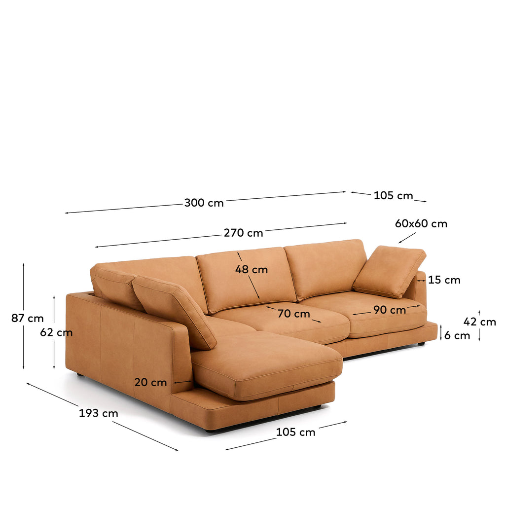Četvorosedna sofa Gala, kožna sa levim lenjivcem, braon, 300 cm