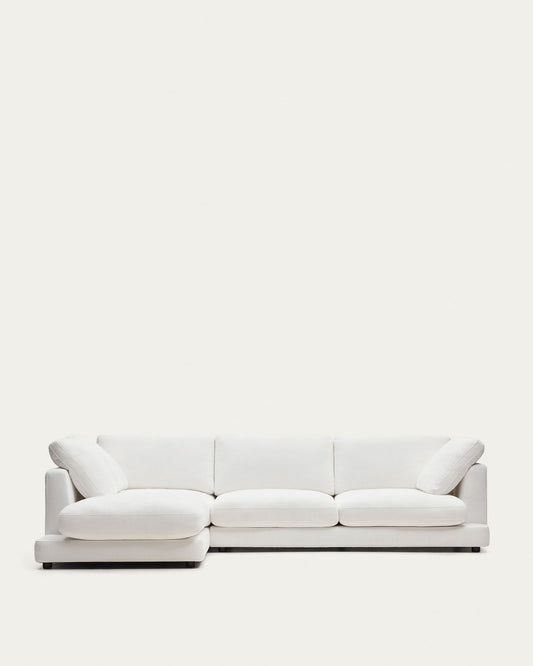 Gala 4-seater sofa with left chaise longue in white chenille FSC Mix Credit 300cm