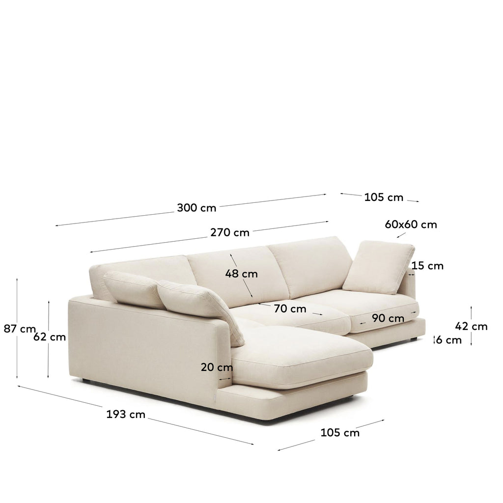 Gala sofa sa 4 sedišta sa levom bočnom ležaljkom u bež, 300 cm