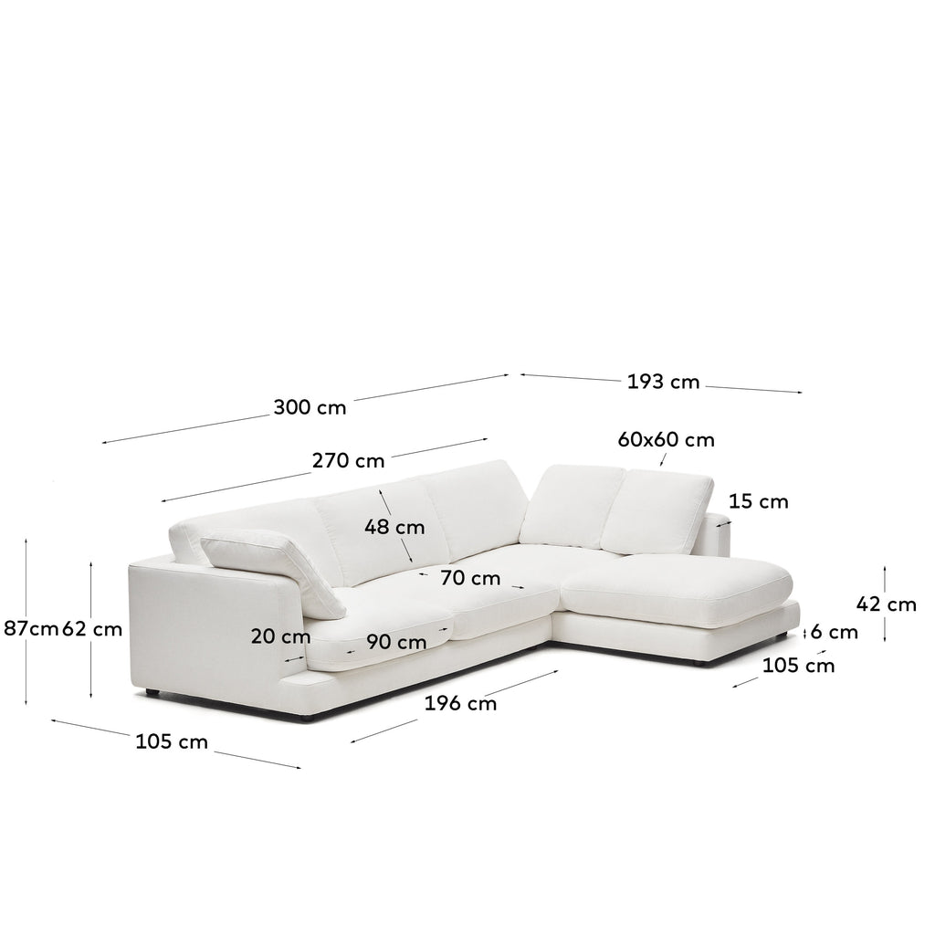 Gala 4 sedišta sa desnim bočnim ležaljkom u beloj boji, 300 cm
