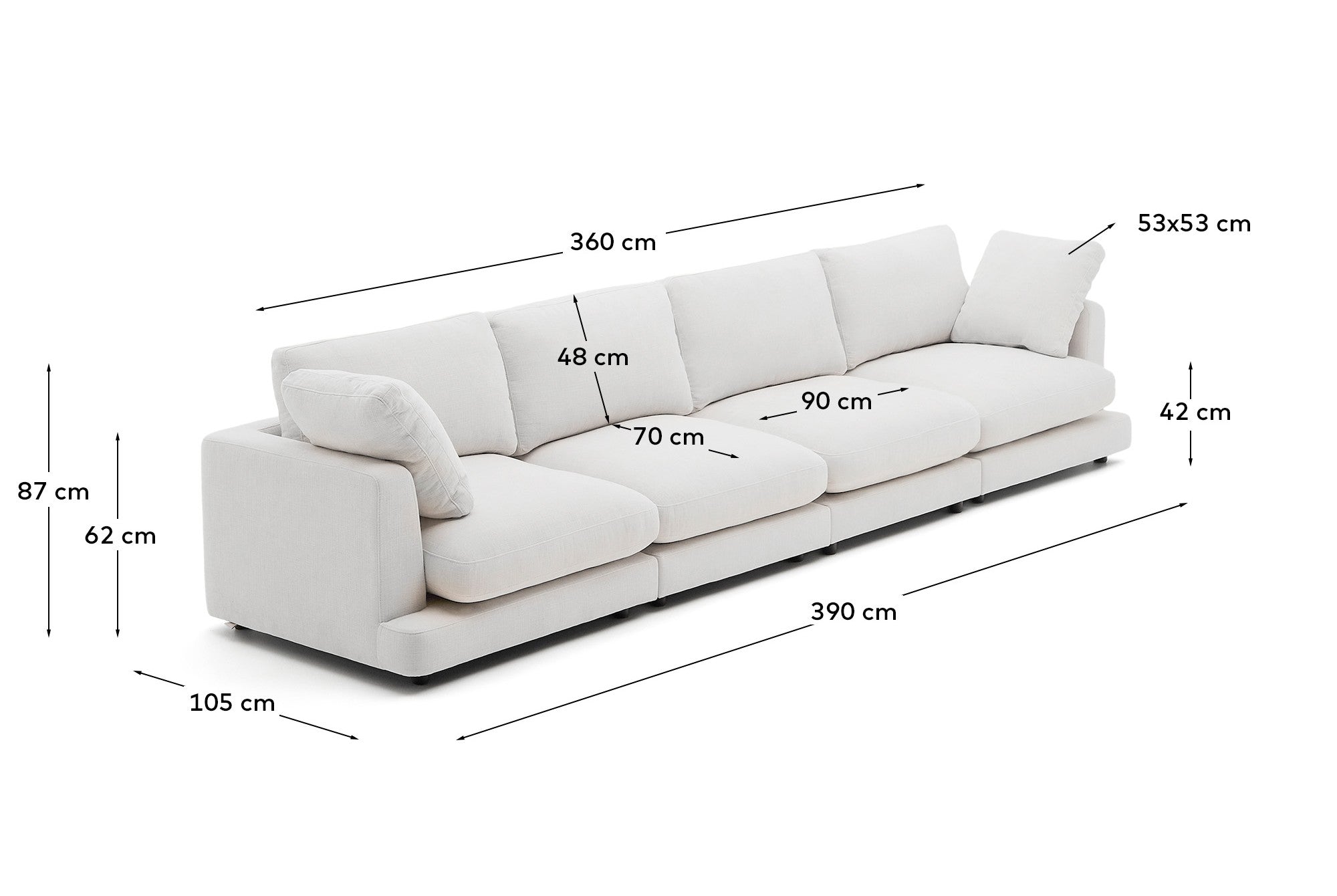 Gala 6 sedišta u beloj boji, 390 cm