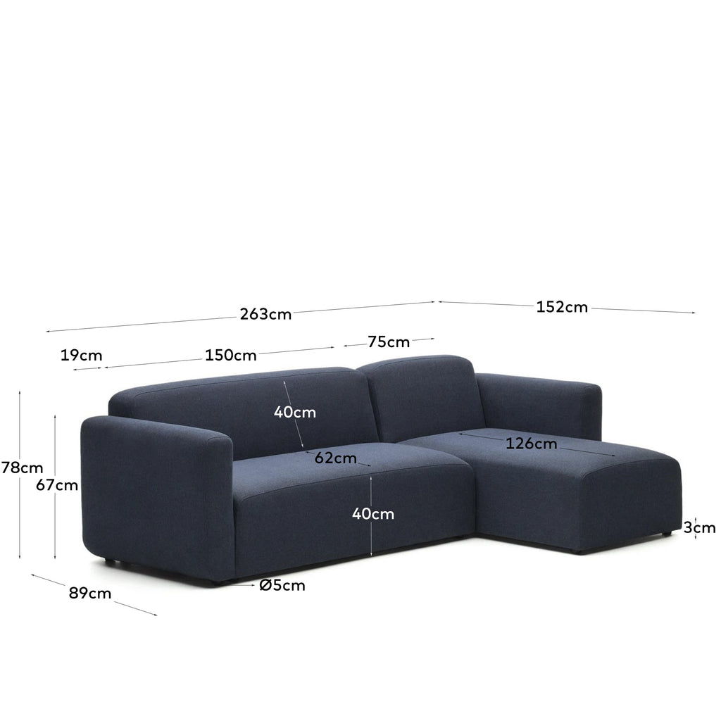 Neom 3 sedišta modularna sofa, desna/leva ležaljka u plavoj boji, 263 cm FSC Mik Credit