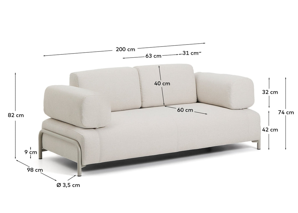 Compo two-seater sofa with beige frame and armrests, FSC Mix Credit certified